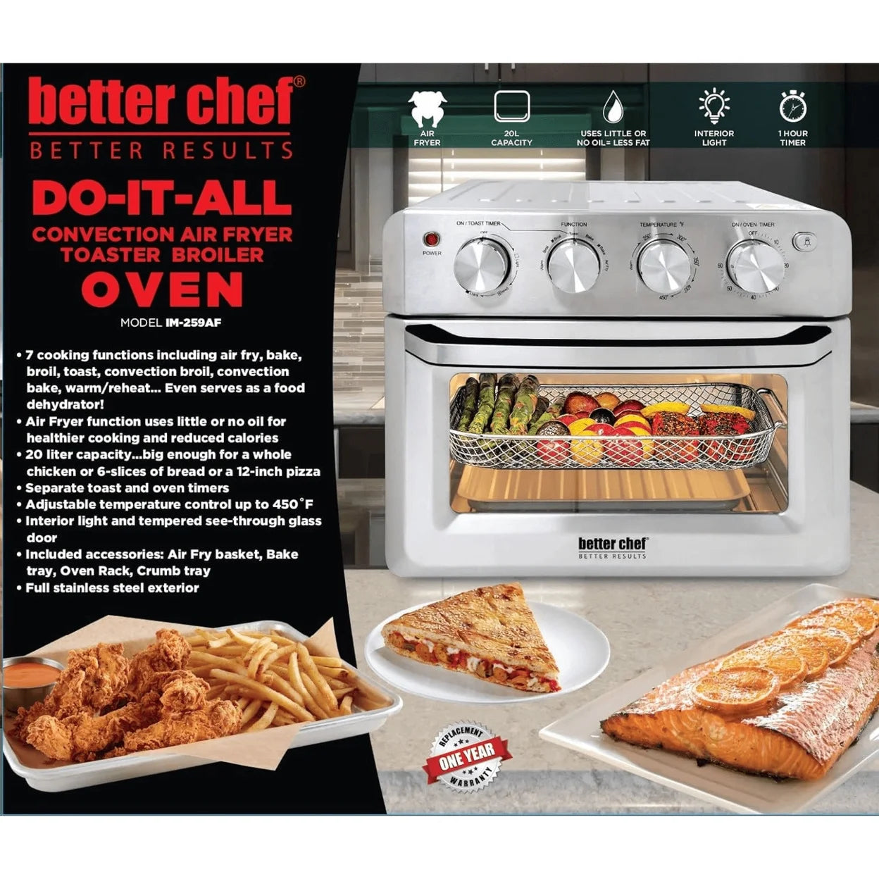 Do-It-All 20 Liter Convection Air Fryer Toaster Broiler Oven in Silver