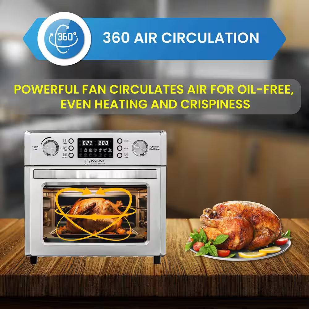 0.93 Cu.Ft Stainless 5-In-1 Air Fryer, Convection Oven, Pizza Oven, Grill, and Dehydrator with 360 Air Circulation