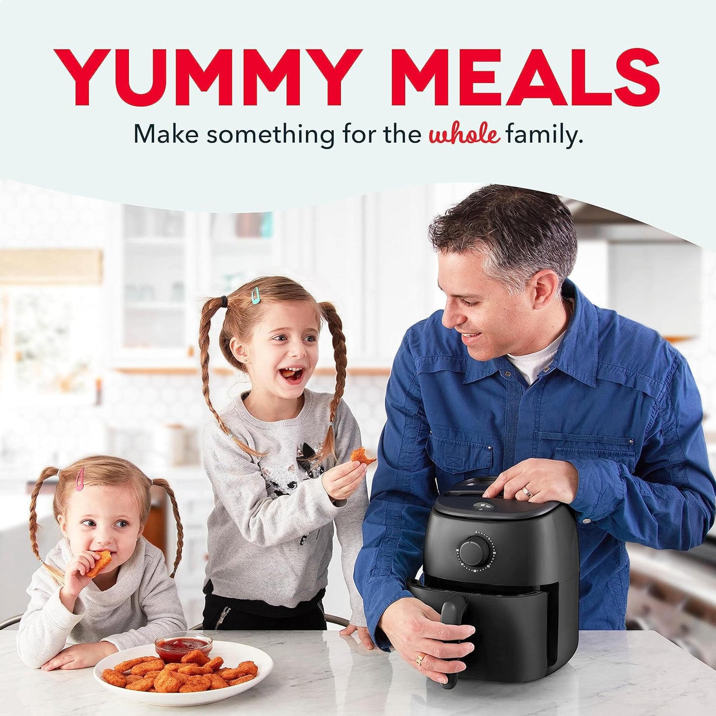 Tasti-Crisp™ Electric Air Fryer Oven, 2.6 Qt., Black – Compact Air Fryer for Healthier Food in Minutes, Ideal for Small Spaces - Auto Shut Off, Analog, 1000-Watt