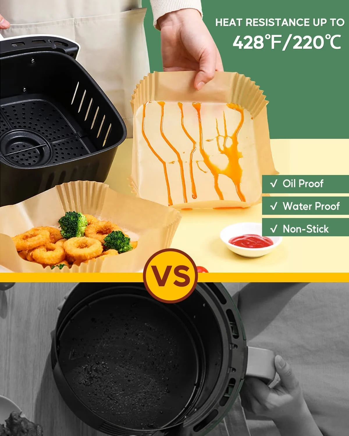 6.3 Inch 130PCS Square Disposable Air Fryer Paper Liners, Unbleached Non-Stick & Oil-Proof Parchment Paper