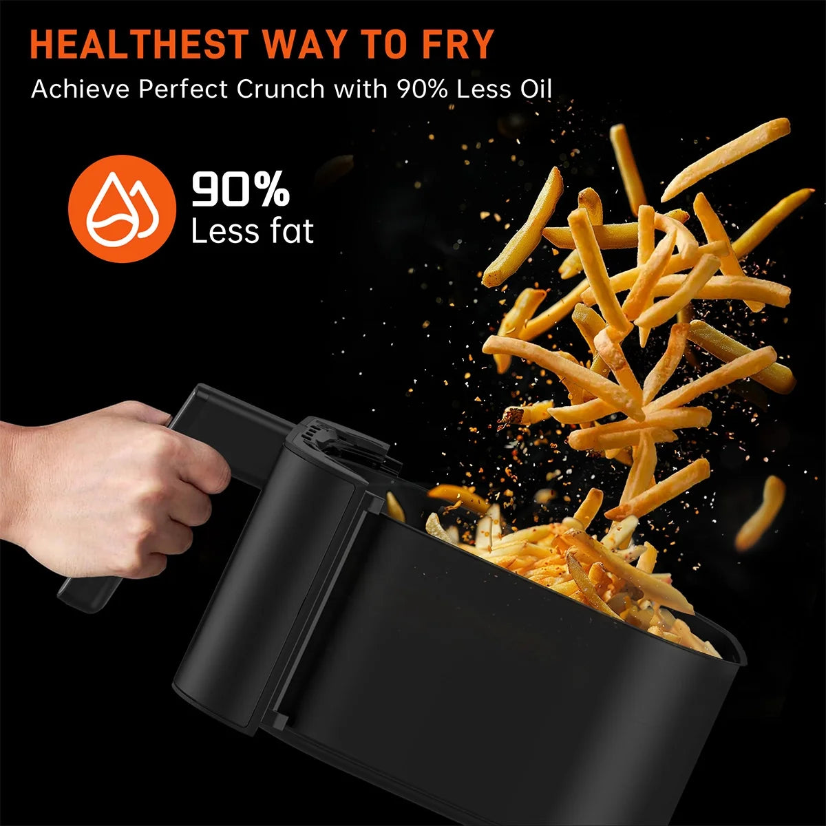 Air Fryer, 7.5 QT Large Air Fryer with Clear Window & Washable Basket,10-In-1 Presets Functions for Crisp,Roast,Bake and Reheat,Nonstick,Digital Touchscreen,Quiet, Black