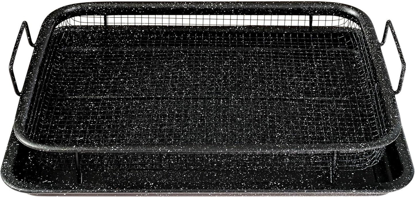 2-Piece Non-Stick Air Fryer Tray Bakeware Set for Oven with Crisper Pan and Cookie Sheet, 13 X 9-Inch (13" X 9" 2-Piece, Black)