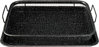 2-Piece Non-Stick Air Fryer Tray Bakeware Set for Oven with Crisper Pan and Cookie Sheet, 13 X 9-Inch (13" X 9" 2-Piece, Black)