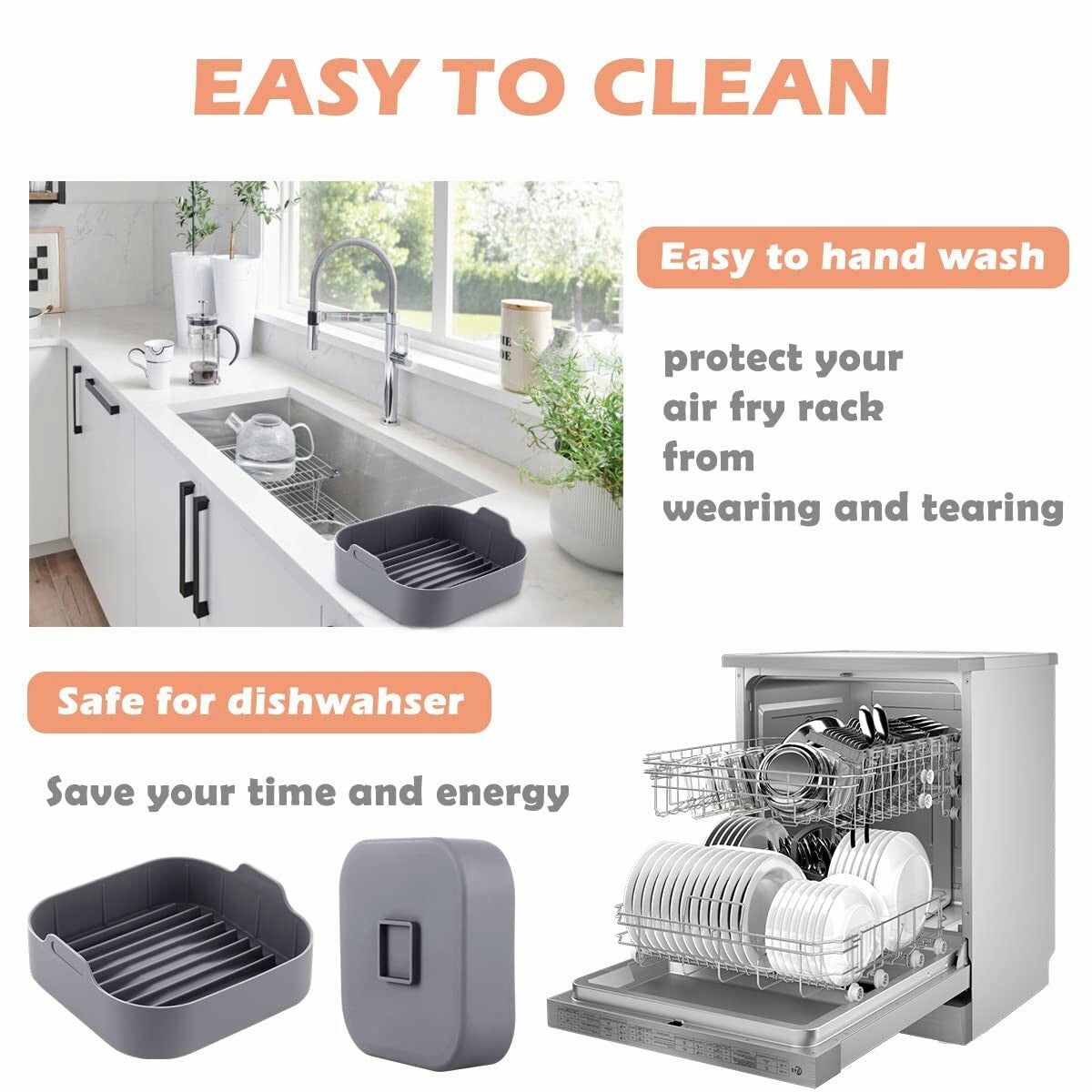 8 Inch Air Fryer Liners Square Silicone Pot with 5 PCS Air Fryer Magnetic Cheat