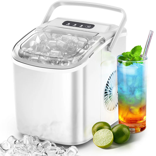 26 Lbs/24H Countertop Ice Maker Machine, 9 Bullet-Shaped Ice in 6 Min, Auto-Cleaning, White