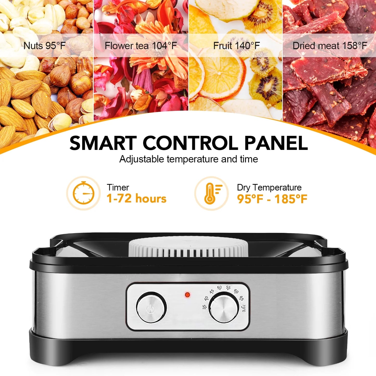 8 Layers Food Dehydrator, Electric Digital Food Dehydrator Machine for Jerky, Fruit, Vegetables & Nuts, Vegetable Dryer with Timer and Temperature Control with LCD Display Screen