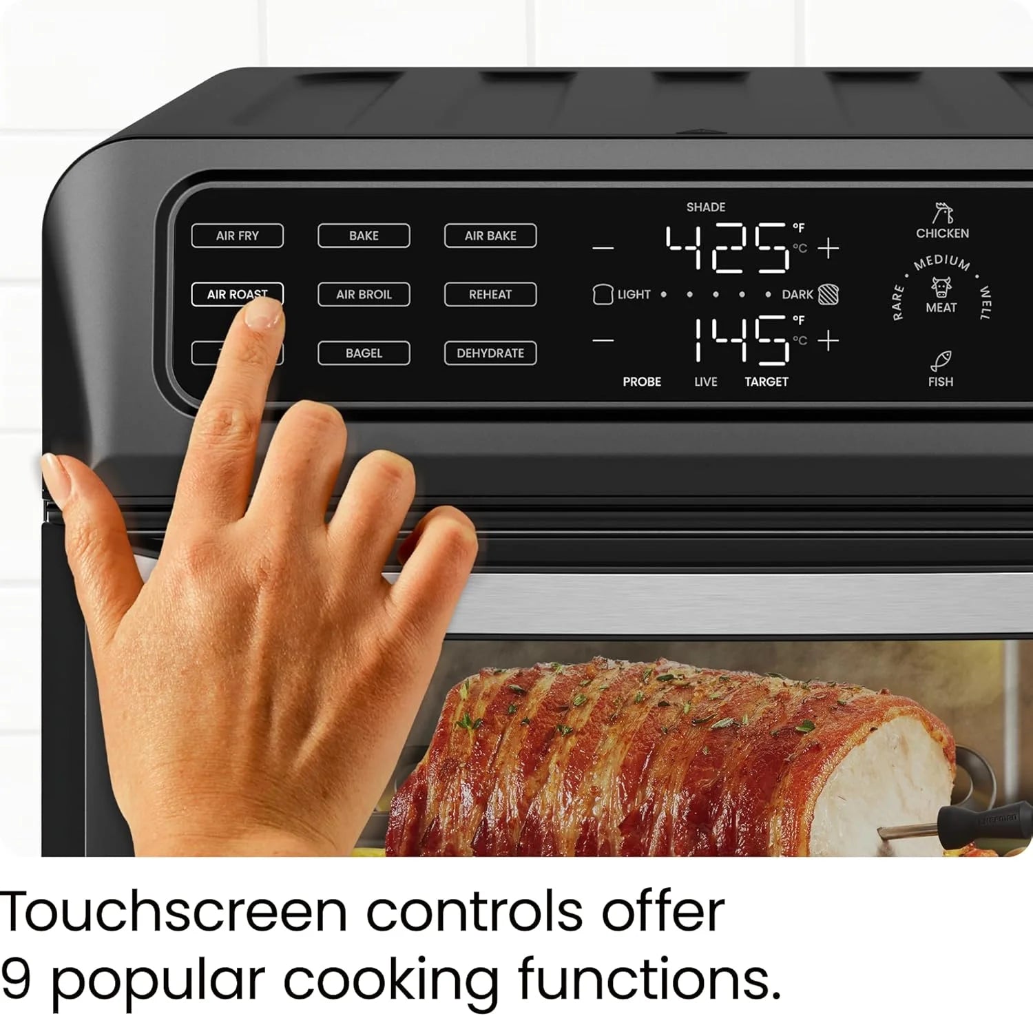 12-In-1 Air Fryer Oven Combo W/ Probe Thermometer, 20 Qt Capacity - Black Stainless Steel, New