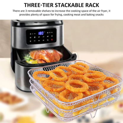 Air Fryer Racks 7.5L-8L 3-Basket Air Fryer, Stainless Steel - Three Layer Stackable Design, Dishwasher Safe