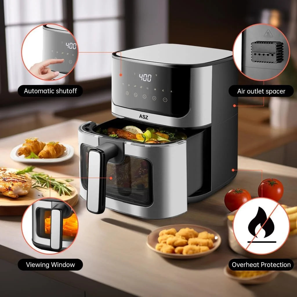 5Qt Air Fryer with Window Digital Airfryer 8 Presets 1400W Automatic Shutoff Non-Stick