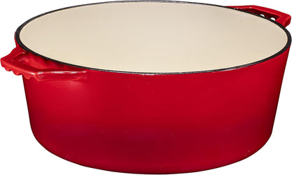 7 Quart Dutch Oven Pot with Lid - 2-In-1 Oval Cast Iron Enamel Cookware with Skillet Top - Enameled Dutch Oven for Bread, Baking, Stews, Roasting - Heat Resistant up to 500°F - Red Finish