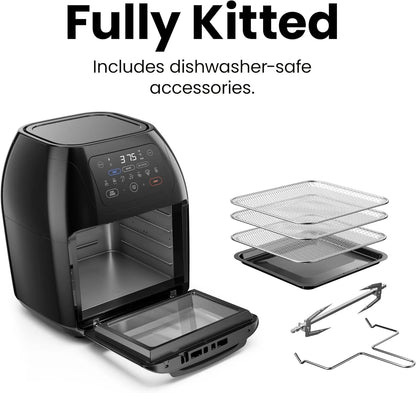 Multifunctional Digital 10 Qt. Air Fryer+ Rotisserie, Fry, Roast & Bake, 17 Presets - Black, New
