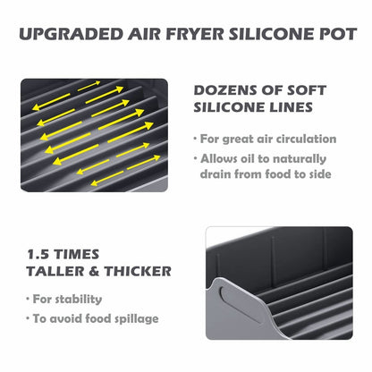8 Inch Air Fryer Liners Square Silicone Pot with 5 PCS Air Fryer Magnetic Cheat
