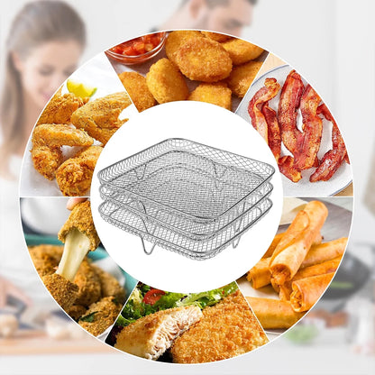 Air Fryer Racks 7.5L-8L 3-Basket Air Fryer, Stainless Steel - Three Layer Stackable Design, Dishwasher Safe