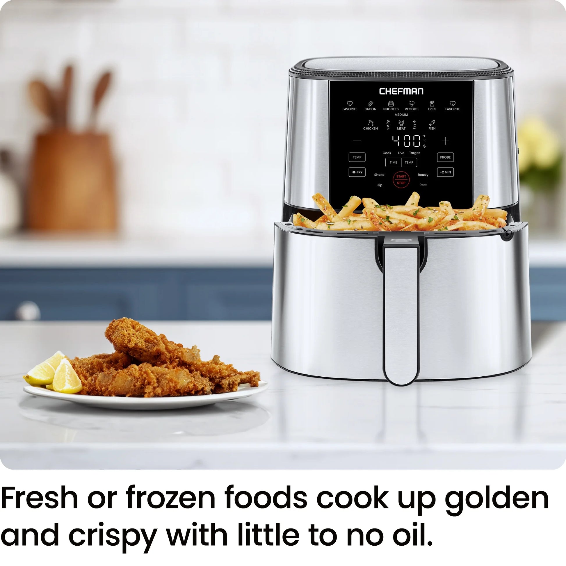 Exactemp 5 Qt. Digital Air Fryer with Temperature Probe - Stainless Steel, New