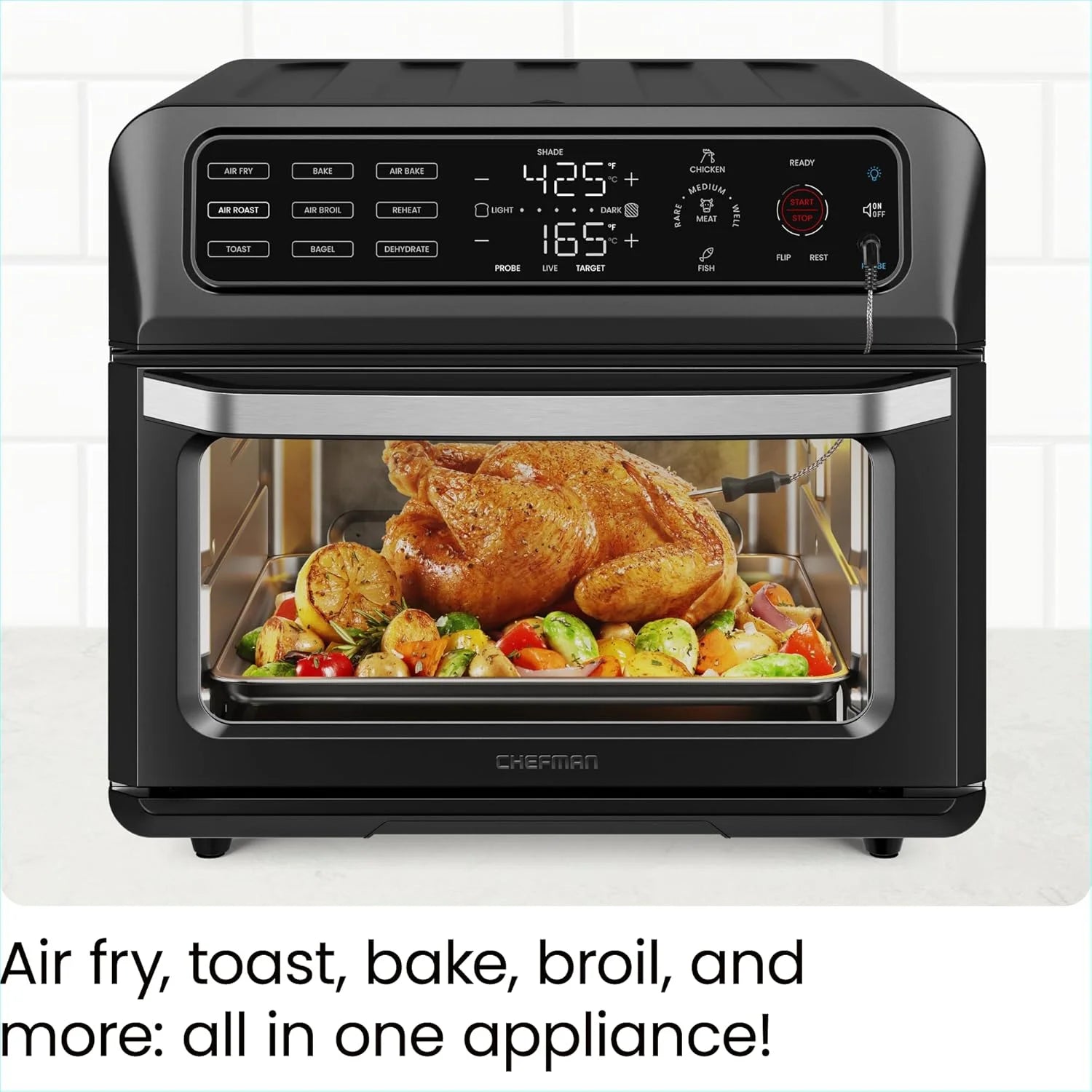 12-In-1 Air Fryer Oven Combo W/ Probe Thermometer, 20 Qt Capacity - Black Stainless Steel, New