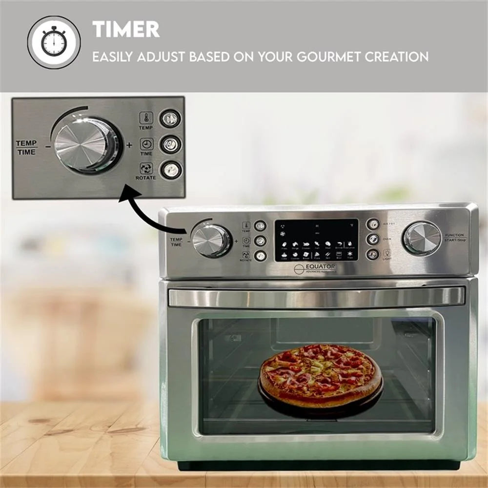 Equator 0.93 Cu.Ft Stainless 5-In-1 Air Fryer, Convection Oven, Pizza Oven, Grill, and Dehydrator with 360 Air Circulation