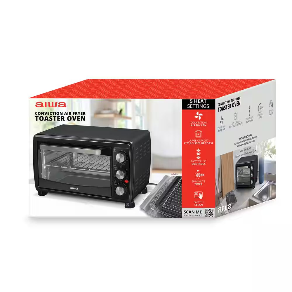 1400-Watt Black Toaster Oven, 5 Modes Air Fryer Bake Toast Cook, Temperature Control, 60 Min Timer