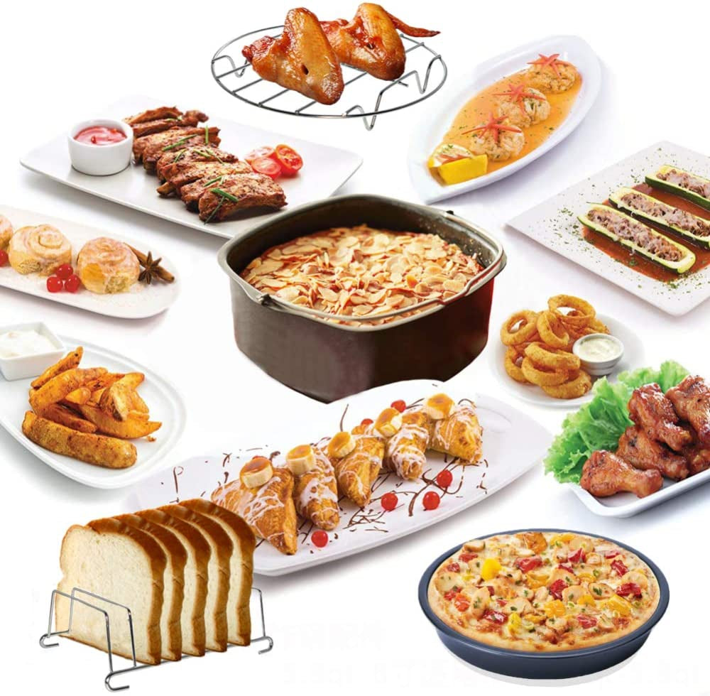 Square Air Fryer Accessories 11 Pcs with Recipe Cookbook Compatible for Philips Air Fryer, COSORI and Other Square Airfryers and Oven, Deluxe Deep Fryer Accessories Set of 12 (8 Inch)