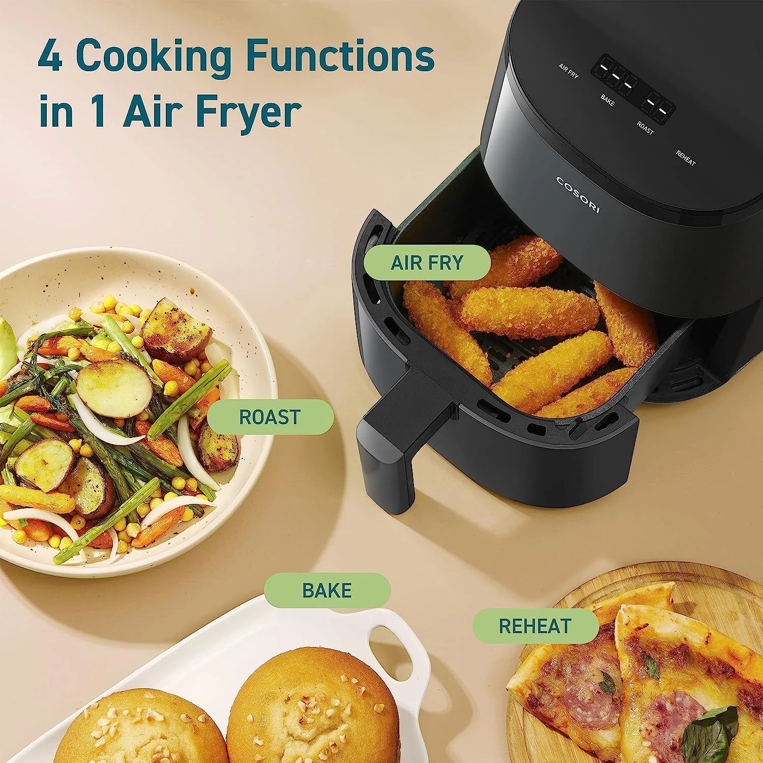 Small Air Fryer Oven 2.1 Qt, 4-In-1 Mini Airfryer, Bake, Roast, Reheat, Space-Saving & Low-Noise, Nonstick and Dishwasher Safe Basket, 30 In-App Recipes, Sticker with 6 Reference Guides,Grey