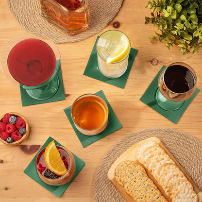 AMERICAN HOMESTEAD Green Cocktail Napkins - Premium 4"X4" Disposable Linen-Like Beverage Napkins - Bulk Square Party Bar Serviettes for Weddings, Parties, Events, and Everyday Use - 100 Count