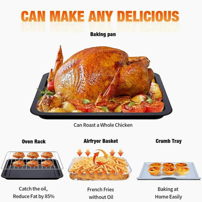 Air Fryer, 13Qt Small Footprint Airfryer Combo with Roast, Bake, Grill, Broil, Toast, Dehydrate, Defrost, Perfect for Small Contertop, 1500W, Black