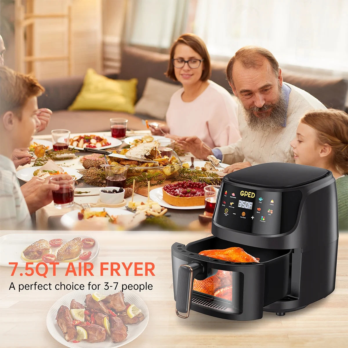 Air Fryers, 7.5 QT 8-In-1 Oilless Air Fryer Oven with Visible Cooking Window, One-Touch Screen, Nonstick and Dishwasher-Safe Basket, Customized Temp/Time, Including Air Fryer Paper Liners 50Pcs,Black