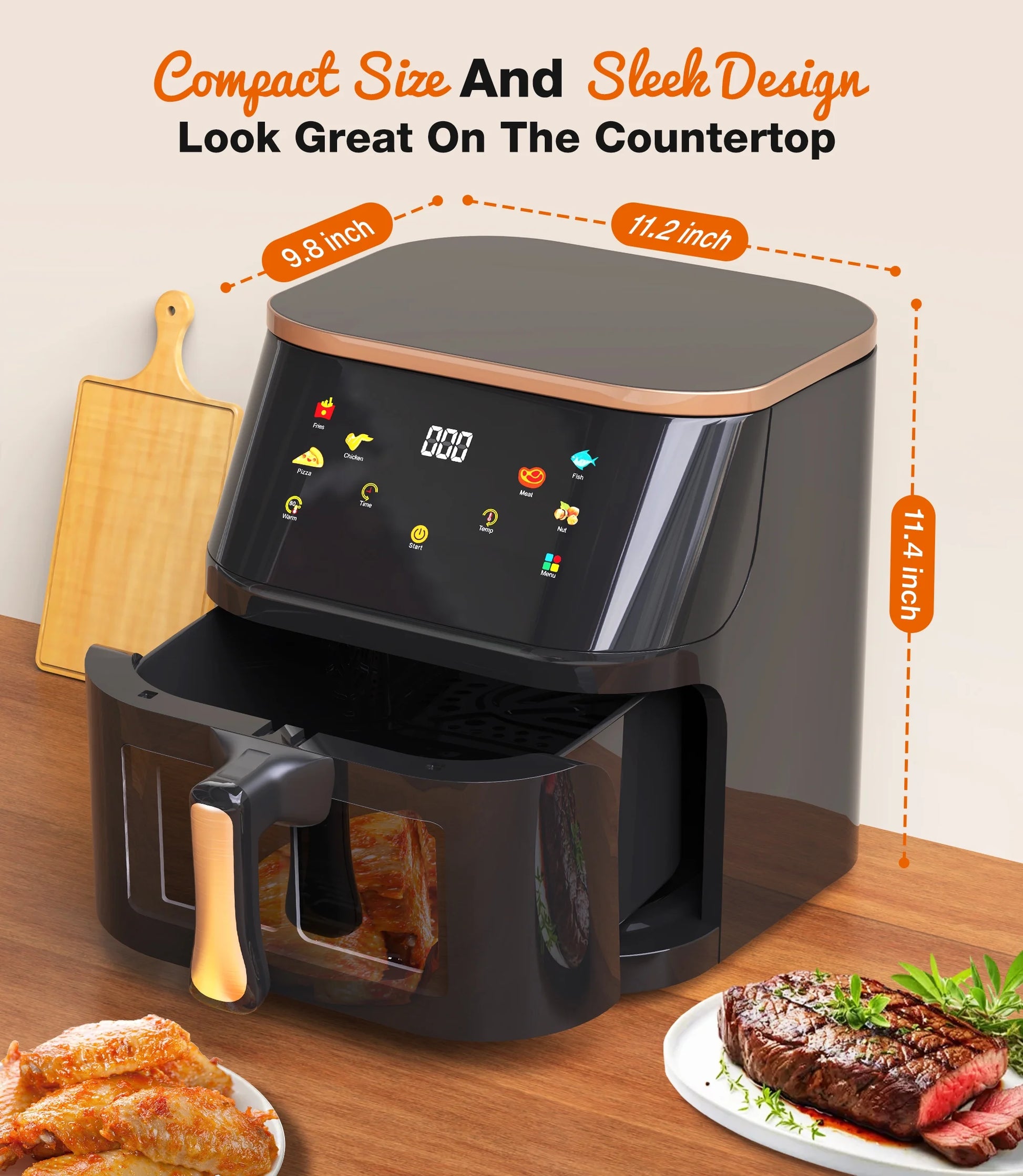Air Fryer 10 Qt Max 450F for Cooking, 6 Presets Fry Touch Panel Easy View Window, New Black