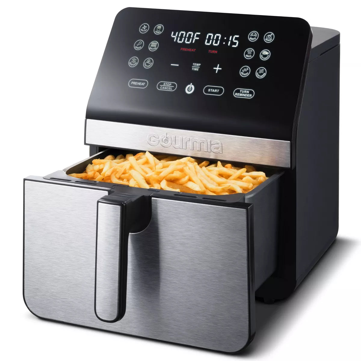 Gourmia 8Qt Digital Air Fryer, with 12 One-Touch Functions & Guided Cooking - Stainless Steel: Kitchen Appliance