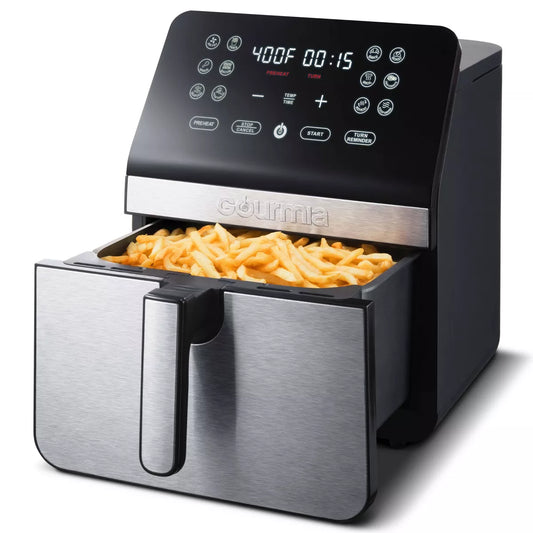 Gourmia 8Qt Digital Air Fryer, with 12 One-Touch Functions & Guided Cooking - Stainless Steel: Kitchen Appliance