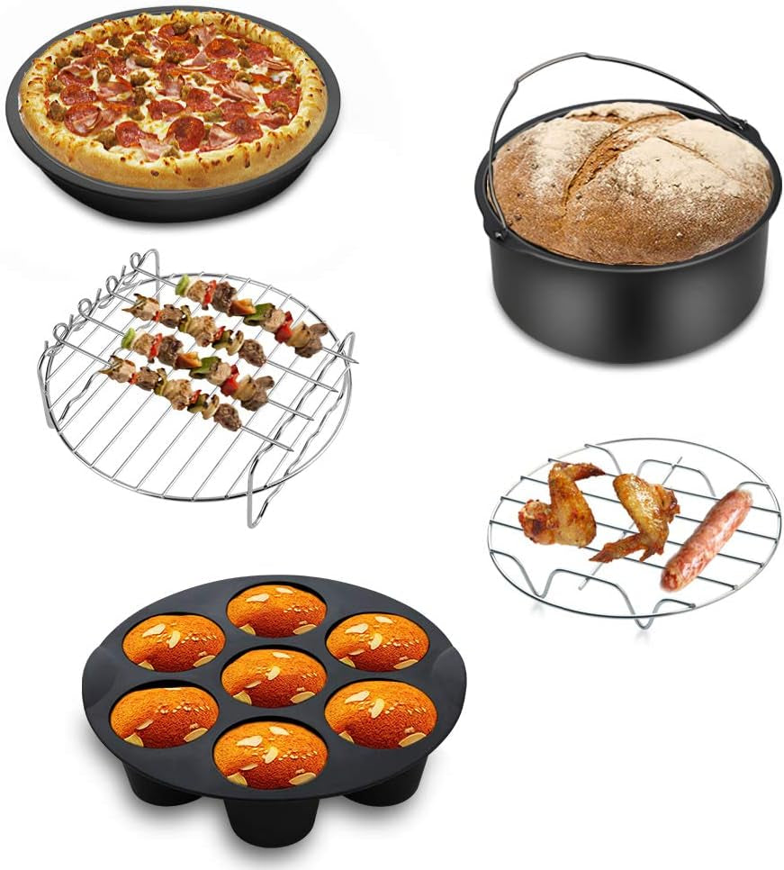 Air Fryer Accessories 11PCS, Fit All 3.7QT-4.0-5.8QT Power Deep Hot Air Fryer with Cake Barrel, Pizza Pan
