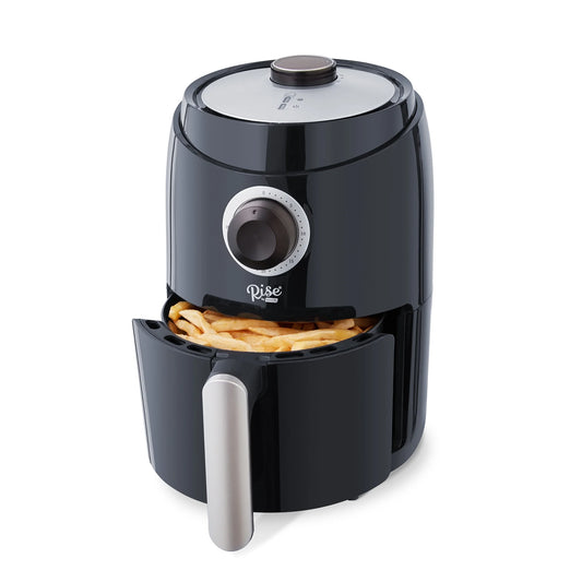 Compact Air Fryer Oven with Temp Control Non-Stick Basket, Recipe + Auto Shut Off, 2 Quart - Black