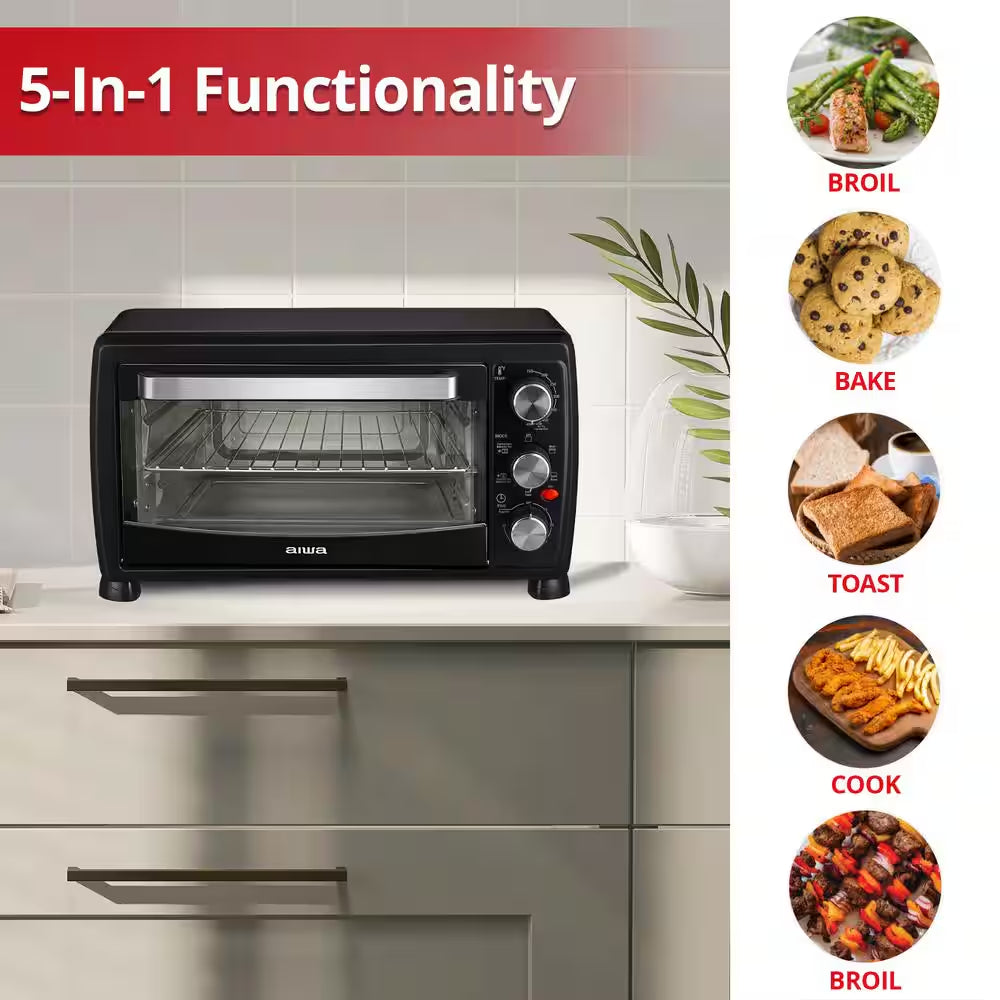 1400-Watt Black Toaster Oven, 5 Modes Air Fryer Bake Toast Cook, Temperature Control, 60 Min Timer