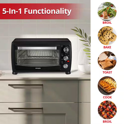 1400-Watt Black Toaster Oven, 5 Modes Air Fryer Bake Toast Cook, Temperature Control, 60 Min Timer