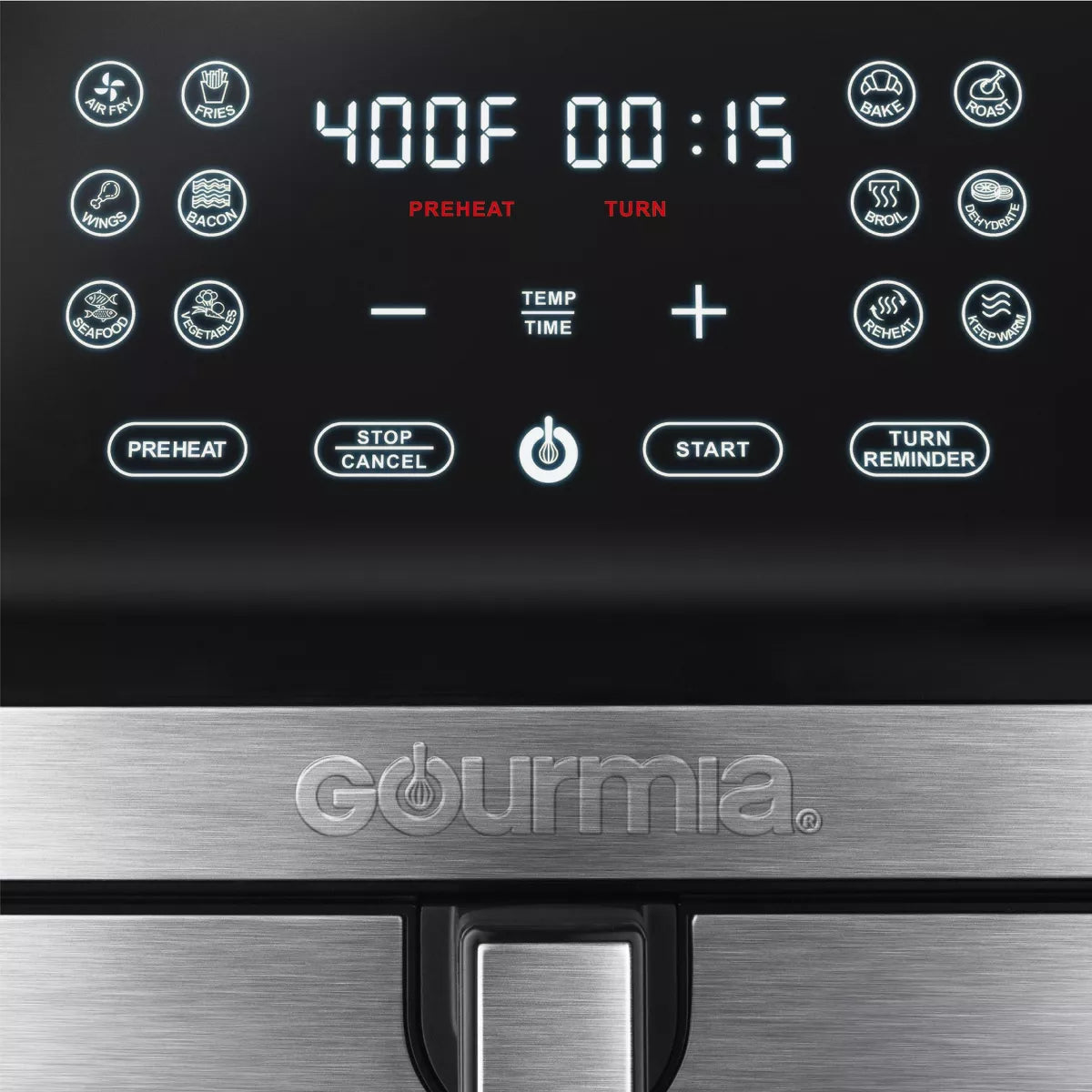Gourmia 8Qt Digital Air Fryer, with 12 One-Touch Functions & Guided Cooking - Stainless Steel: Kitchen Appliance