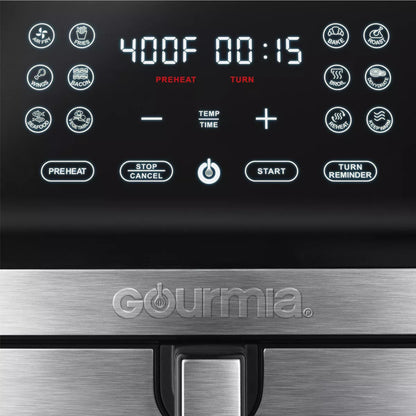 Gourmia 8Qt Digital Air Fryer, with 12 One-Touch Functions & Guided Cooking - Stainless Steel: Kitchen Appliance