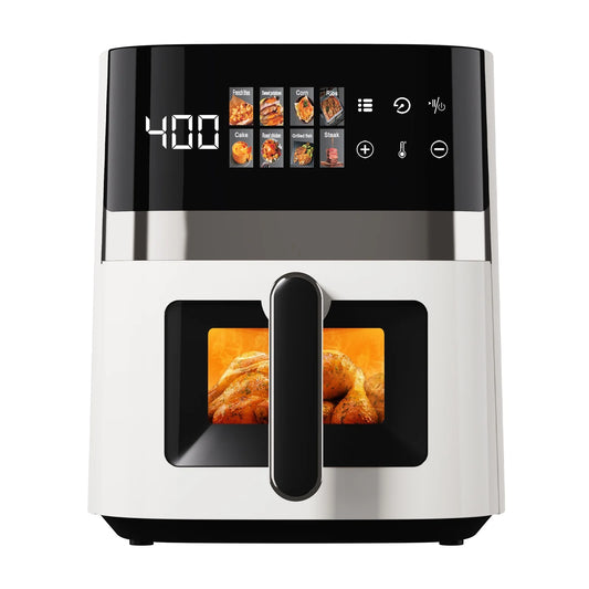 6QT Air Fryer, 8-In-1 Electric Hot Oven with Digital LED Touchscreen, Visible Window, 1500W, New, White