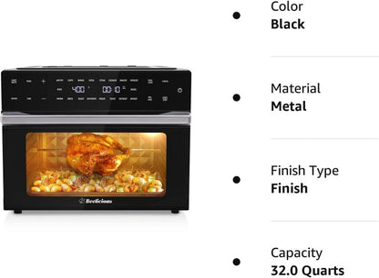 32 QT Large Air Fryer Ovens, Rotisserie Oven with Dehydrator, 19-In-1 Convection Toast Countertops Oven Combo, 6 Accessories
