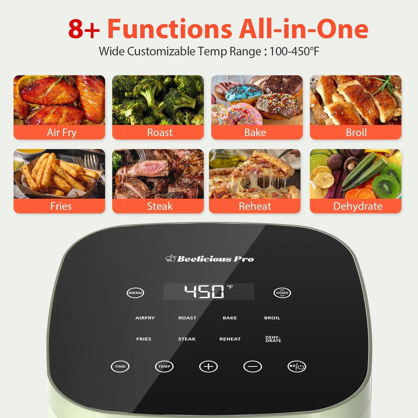 Air Fryer,  8-In-1 Smart Compact 4QT Air Fryers, Shake Reminder,450°F Digital Airfryer with Flavor-Lock Tech,Tempered Glass Display, Dishwasher-Safe & Nonstick,Fit for 1-3 People, Green