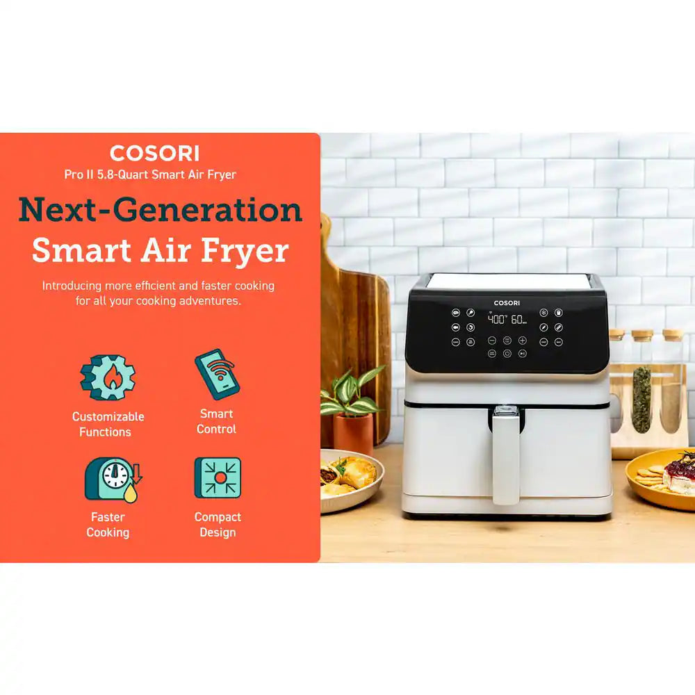 Pro XL II Smart 5.8 Qt. White Digital Air Fryer with Pizza Pan