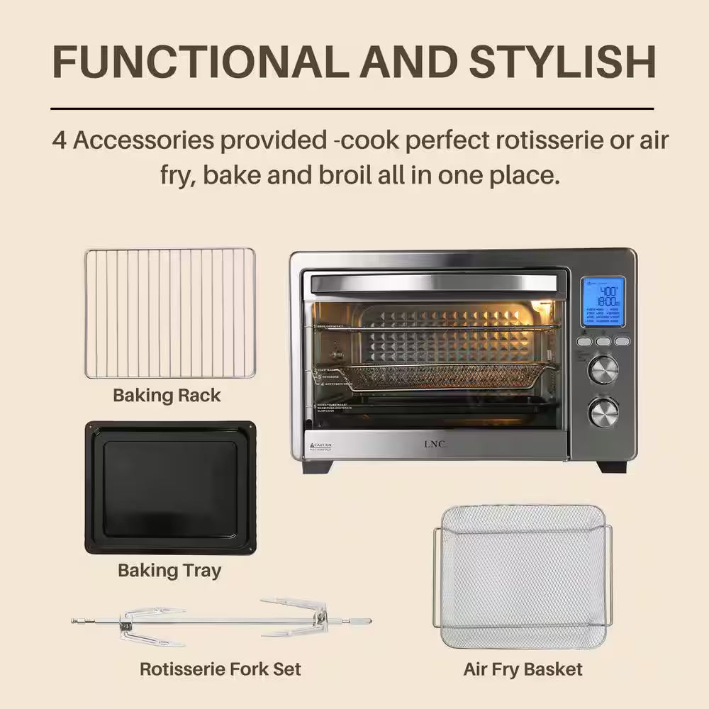 All-In-1 33.8 Qt. Silver Stainless Steel Digital Air Fryer Toaster Oven for Bake Roast Pizza with Accessories