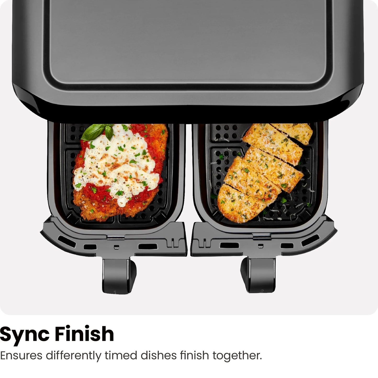 Dual Basket Air Fryer W/ Digital Touchscreen, 2 Independent 3 Qt Baskets, Sync Finish - Black, New