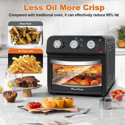 Air Fryer, 13Qt Small Footprint Airfryer Combo with Roast, Bake, Grill, Broil, Toast, Dehydrate, Defrost, Perfect for Small Contertop, 1500W, Black