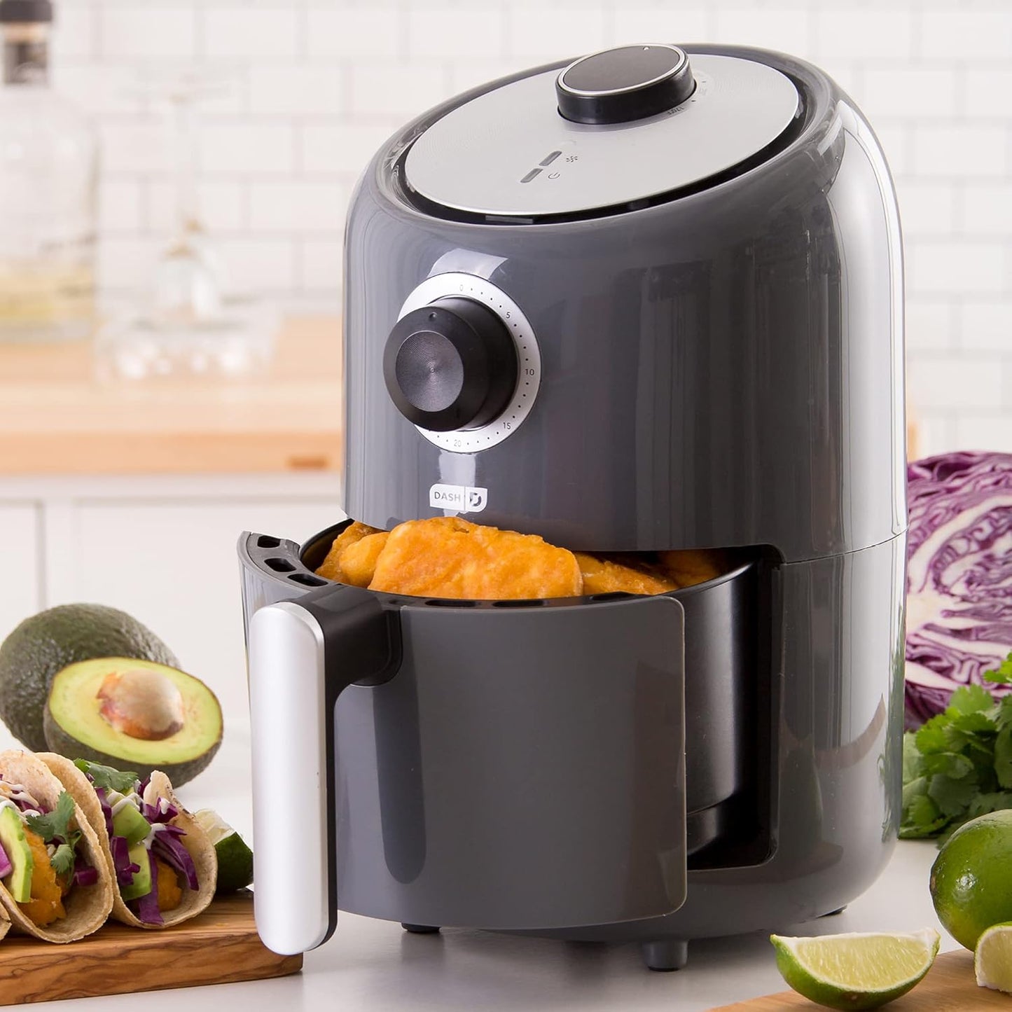 Compact Air Fryer Oven Cooker with Temperature Control, Non-Stick Fry Basket, Recipe Guide + Auto Shut off Feature, 2 Quart - Grey
