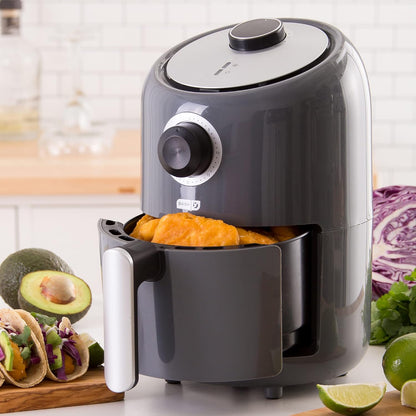 Compact Air Fryer Oven Cooker with Temperature Control, Non-Stick Fry Basket, Recipe Guide + Auto Shut off Feature, 2 Quart - Grey