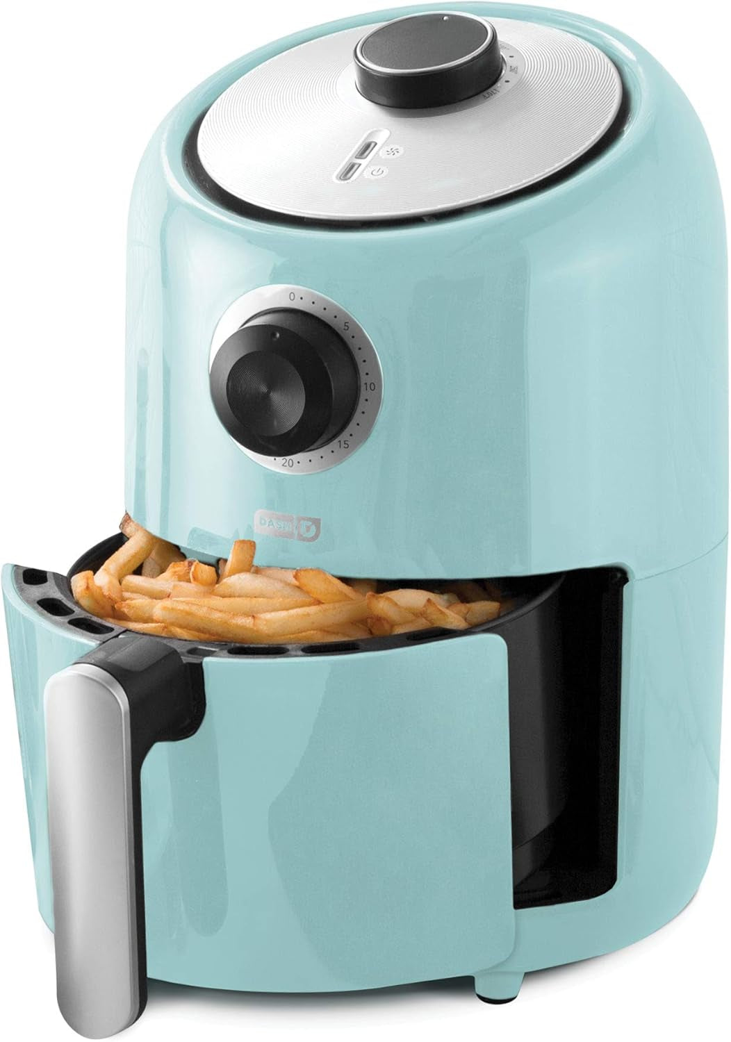 Compact Air Fryer Oven Cooker with Temperature Control, Non-Stick Fry Basket, Recipe Guide + Auto Shut off Feature, 2 Quart - Aqua