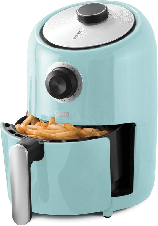 Compact Air Fryer Oven Cooker with Temperature Control, Non-Stick Fry Basket, Recipe Guide + Auto Shut off Feature, 2 Quart - Aqua
