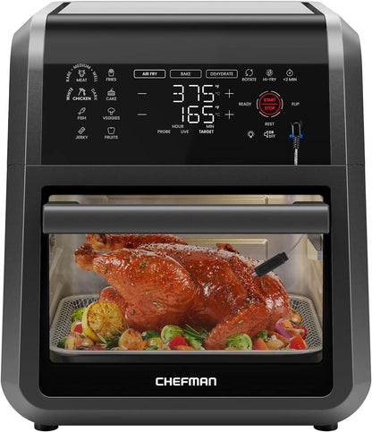 Exactemp 12 Quart 5-In-1 Air Fryer with Integrated Smart Thermometer, 28 Presets - Black, New