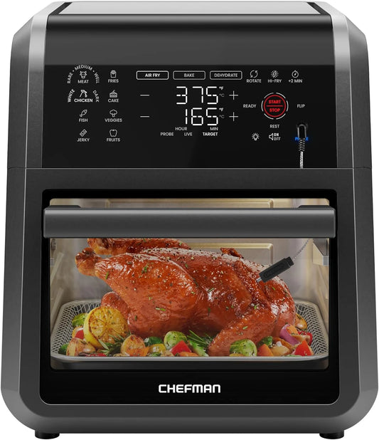 Exactemp 12 Quart 5-In-1 Air Fryer with Integrated Smart Thermometer, 28 Presets - Black, New