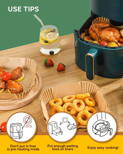 6.3 Inch 130PCS Square Disposable Air Fryer Paper Liners, Unbleached Non-Stick & Oil-Proof Parchment Paper