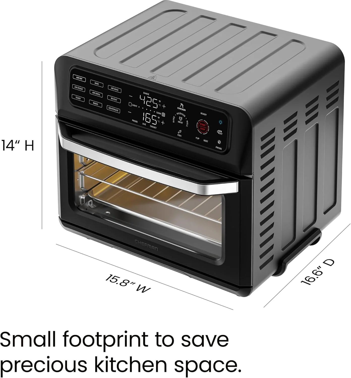 12-In-1 Air Fryer Oven Combo W/ Probe Thermometer, 20 Qt Capacity - Black Stainless Steel, New